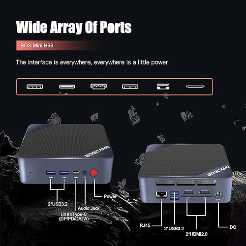 Miniatura 6 de BOSGAME H66 Mini PC para juegos AMD Ryzen 5 6600H (hasta 4.5 GHz), mini computadoras 32 GB DDR5 RAM 512 GB M.2 PCIe4.0 SSD, Mini PC de escritorio