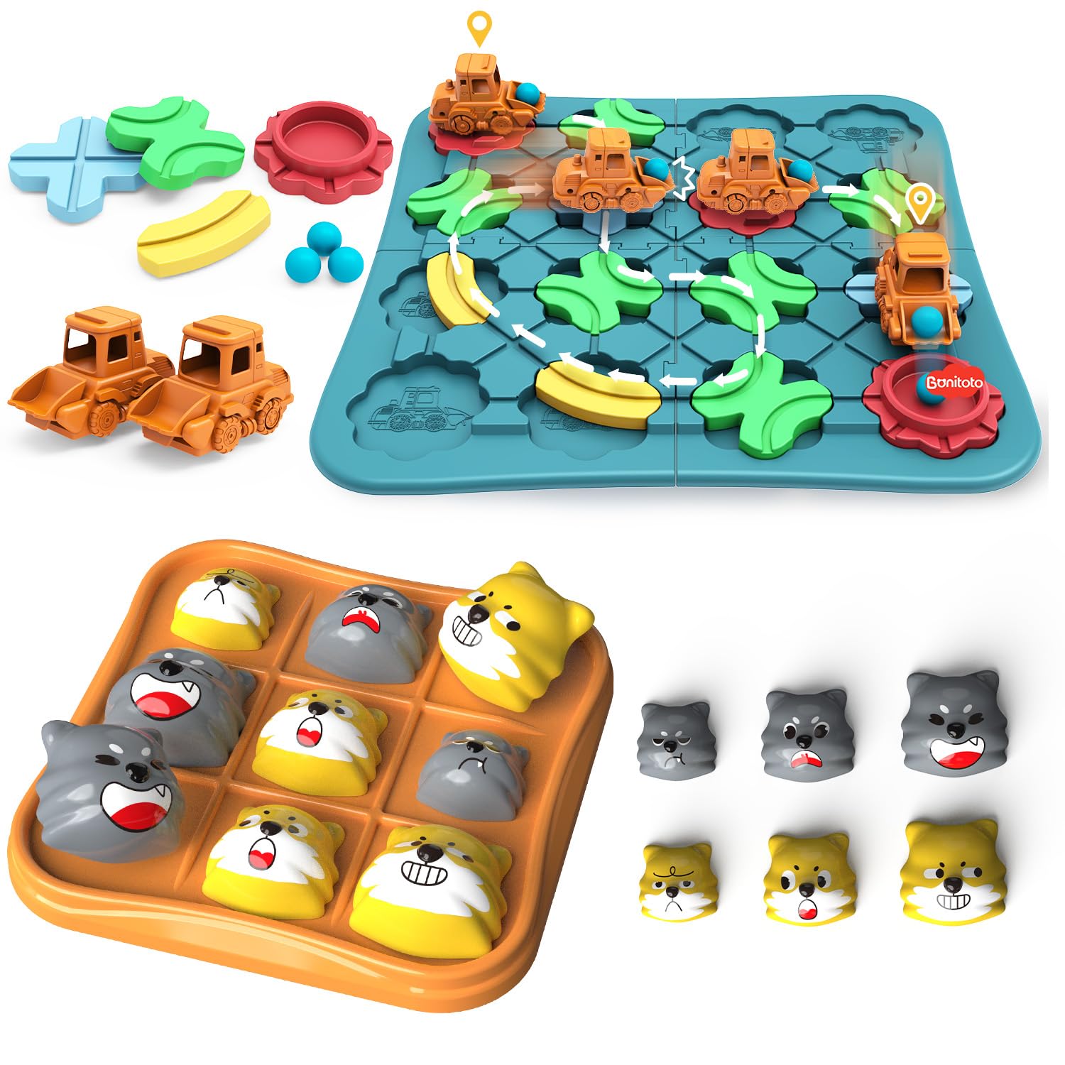 Kids Toys STEM Board Games - Logical Road Builder & Tic Tac Toe