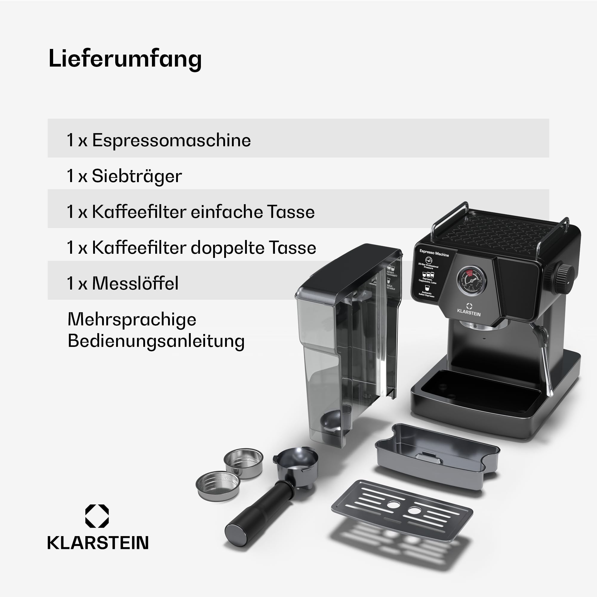Machine à expresso - klarstein libeica - 19 bars env. 10 tasses - 1,8 l