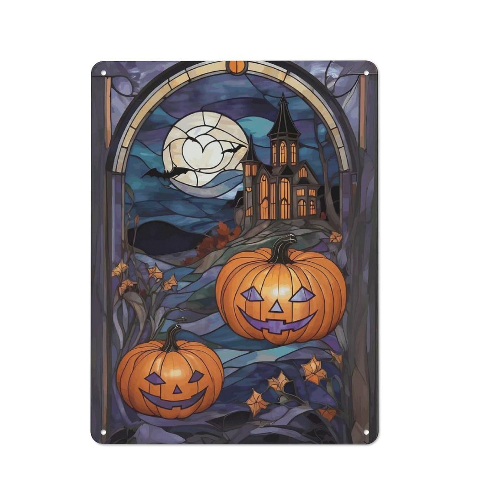 Junmoney Halloween Stained Glass Country Country Metal Sign 40X30cm, Farmhouse Wall Decor For Farmhouse Kitchen, Pantry Or Dining Area
