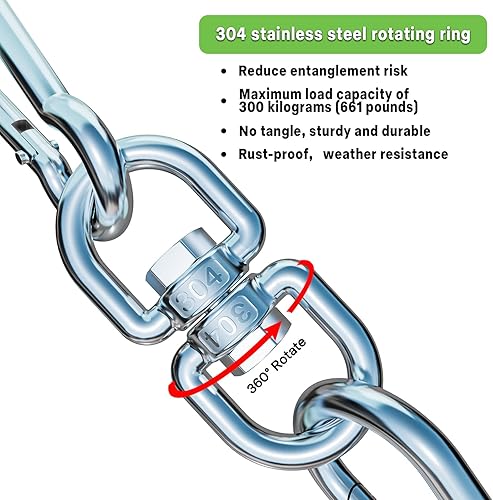 Miniatura 2 de TOMBABY Cable y estaca para perros, con cable resistente de 20 pies, anclaje giratorio de 360° y antienredos, corredor de perro para patio, estaca