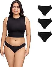 Nushu Bikini Brief (L) Period Panty for Women & Girls - Leak Proof & Reusable Underwear - for Heavy Flow, Absorbs Up to 4 Pads - 12-24hrs Protection, Bamboo Fabric Panty - Black, Pack of 3