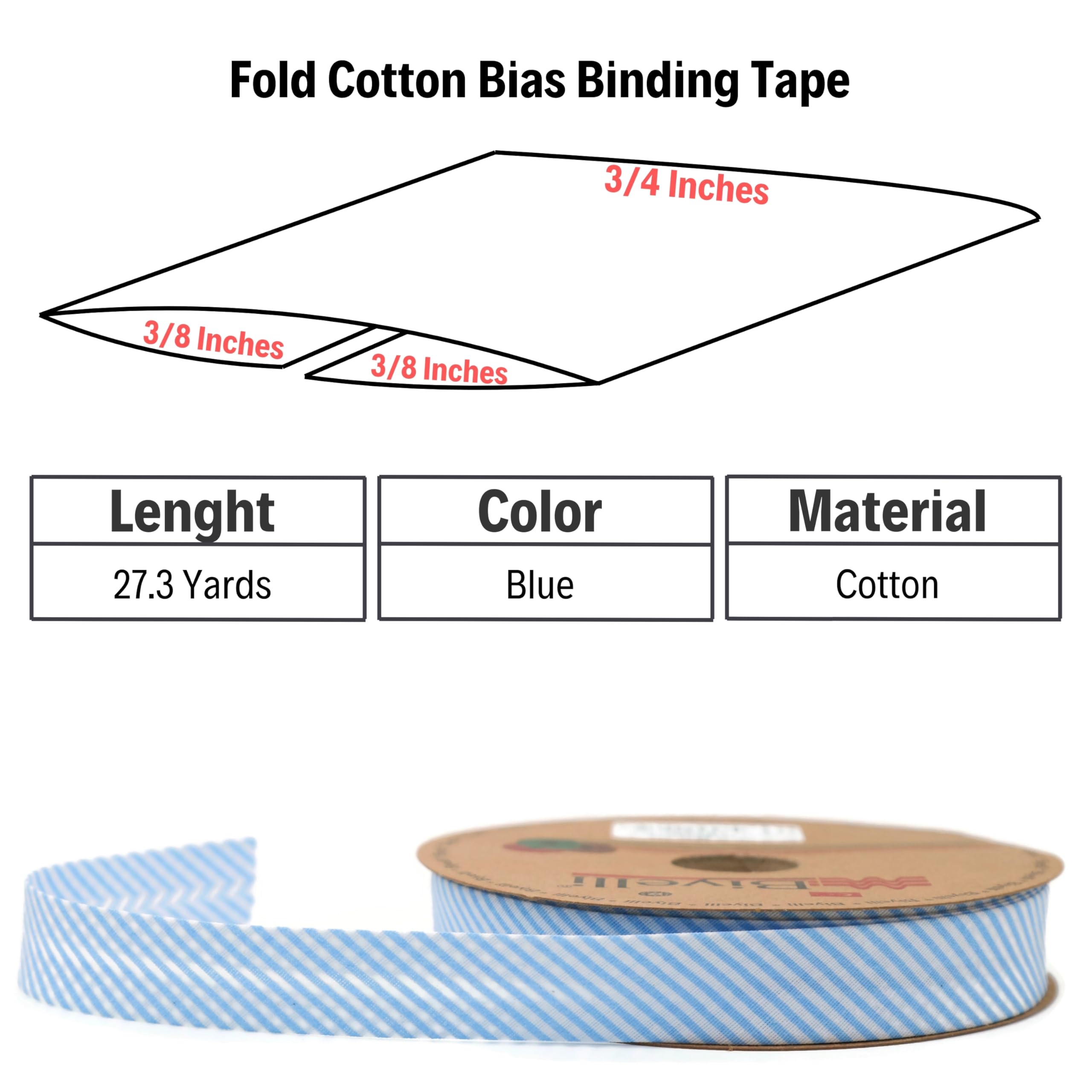 Cotton Fold Bias Binding Tape - 3/4 Inches (20mm) Wide - 27 Yards - Plaid Single Fold Cotton Fold Bias Binding Tape for Sewing Clothing DIY Blue C1
