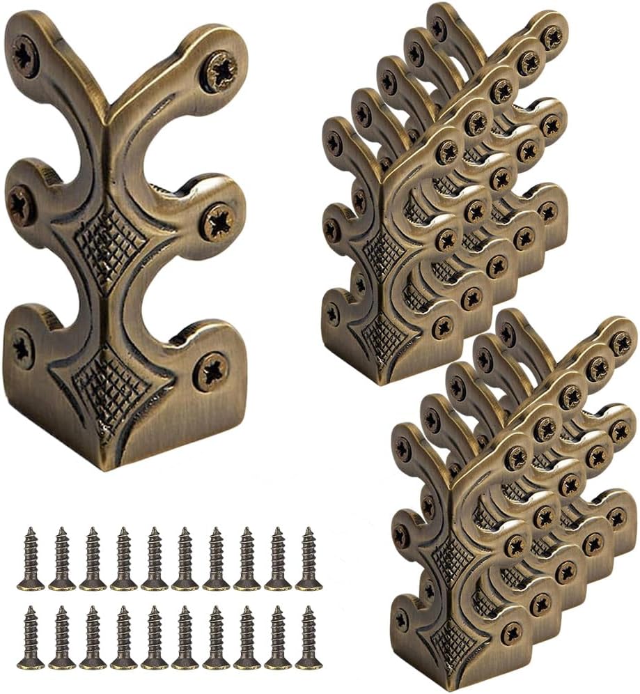 24 pcs Solid Brass Baseboard Corner Protectors, Skirting Board Corner Protectors, Vintage Metal Corner Protector Table Corner Edge Cover Safety Bracket with Screws (Bronze)