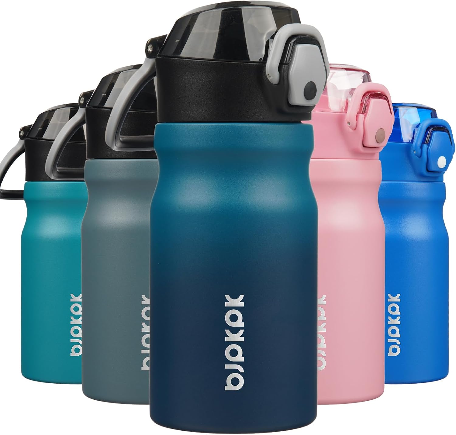 BJPKPK Insulated Water Bottle 14oz Stainless Steel Water Bottles with Straw and Carry Handle Double Wall Metal Thermal Flask,Indigo Black