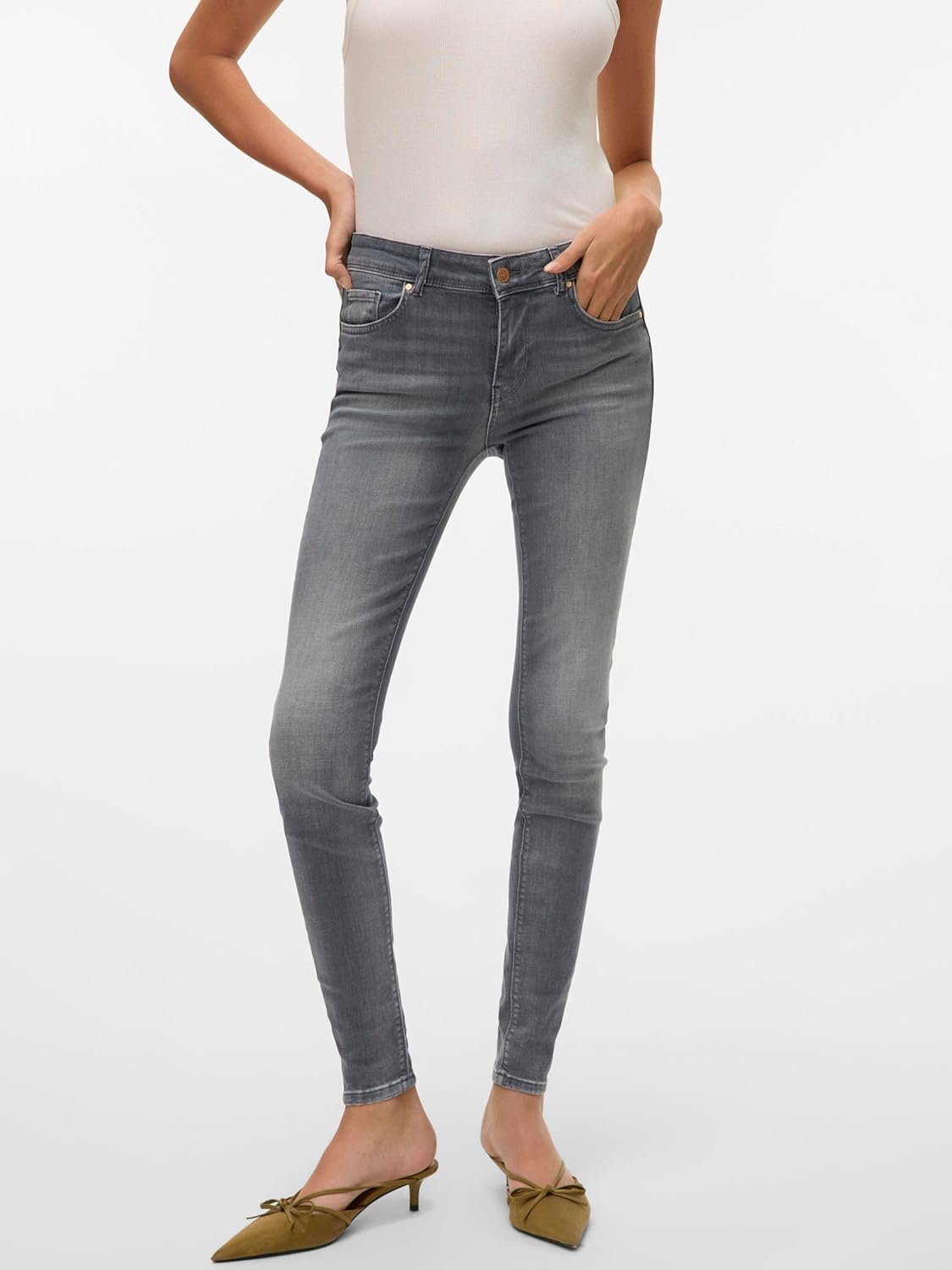 VERO MODA Slim-fit jeans voor dames, Dark Blue Denim/Detail