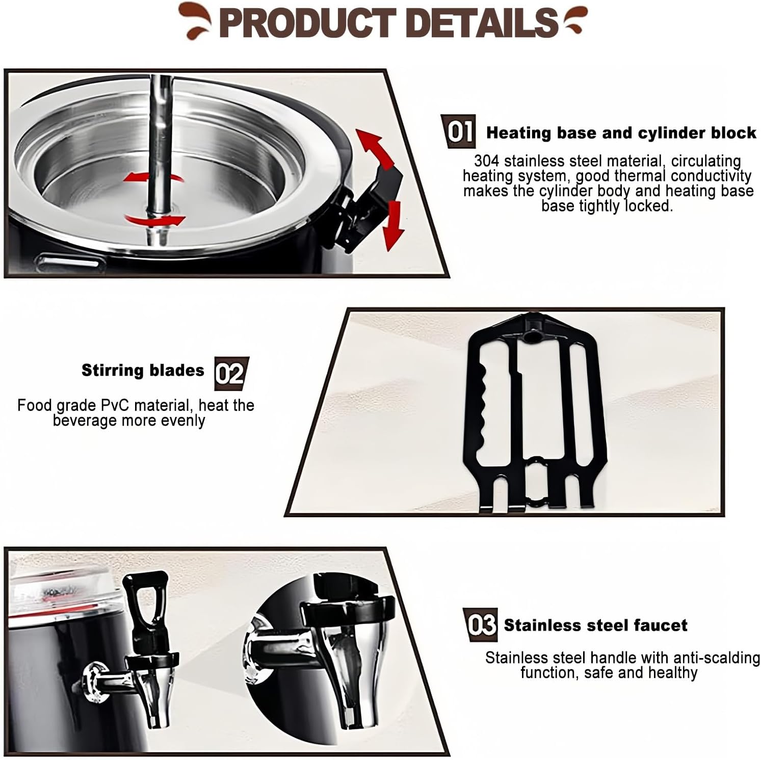 Hot Chocolate Dispenser, Adjustable Temperature Hot Drink Machine, Hot Chocolate Machine, Beverage Warmer For Heating Coffee, Milk Tea, Adjustable Temperature, Stainless Steel Body, Black.,10L