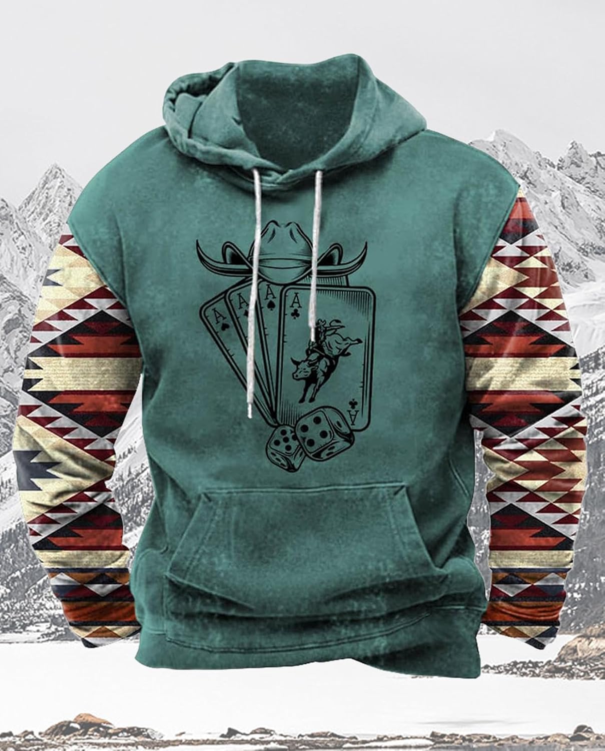 Western Hoodie for Men Aztec Cowboy Printed Drawstring Pullover Hooded Sweatshirt Mens Comfy Fleece Sweatshirt - Image 5