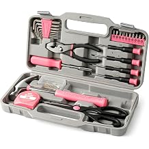 Pink Tool Kit Set for Women, 62 Pieces Household Hand Tool Set with Toolbox, DIY Home Repair Kit with Hammer, Screwdrivers, Pliers & Accessories for Home, Office & Garage