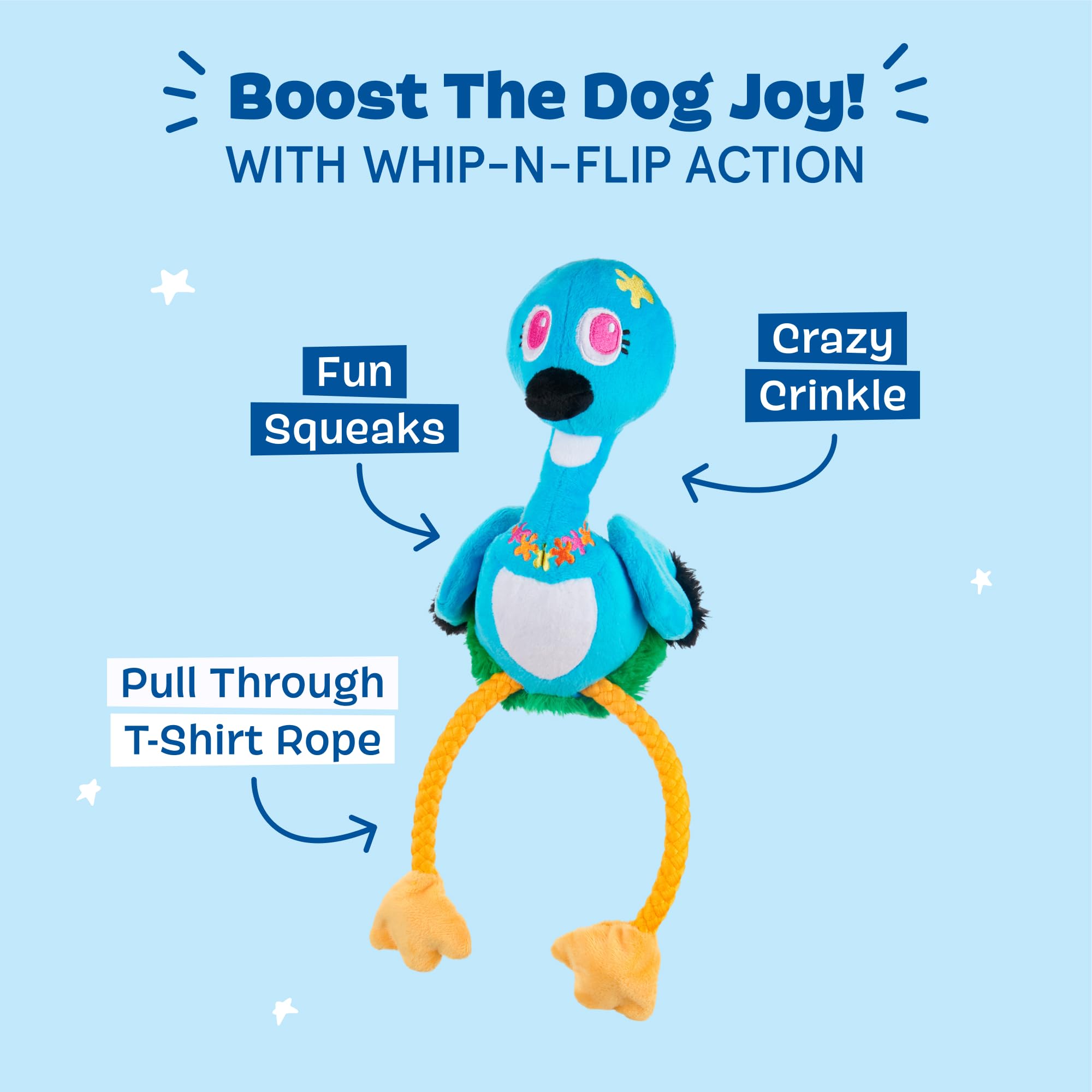 BARK Dog Toy Ani the Nene Goose, Squeaky Toy for Dogs Hawaiian Bird Plush, Pull-Through T-Shirt Rope For Tugging Play - Image 4