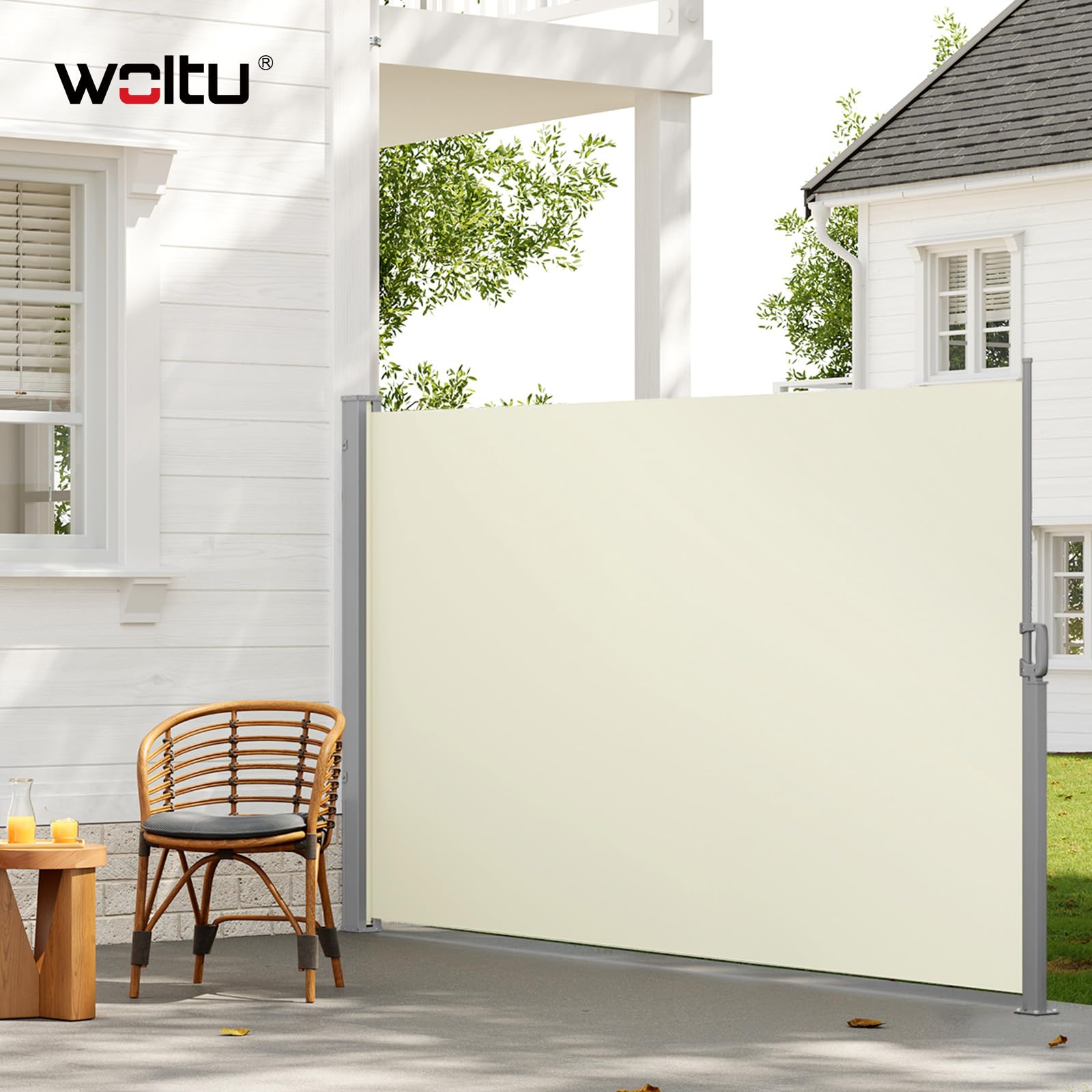 WOLTU Paravent Extérieur, Store Latéral Rétractable, 160x350 cm, Brise Vue, Protection Solaire & Protection Contre Le Vent, pour Jardin, Balcon, Terrasse, Patio, Crème