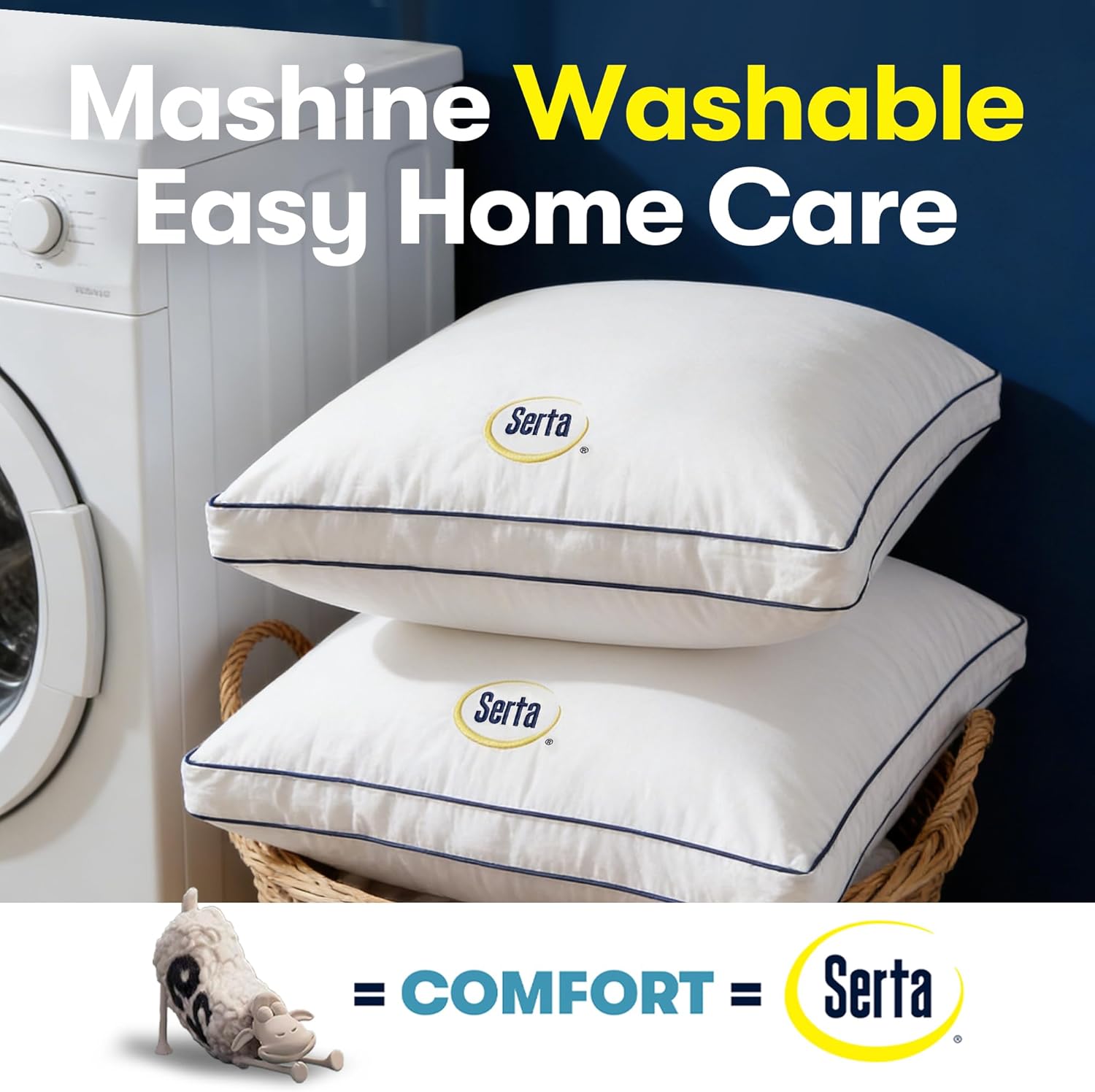 Serta Hotel Collection Bed Pillows Queen/Standard Size Set of 2, 400 Thread Count 100% Cotton Cover, Medium Firm, Support Gusseted Down Alternative Pillow for Back, Stomach or Side Sleepers, 18" x 26"