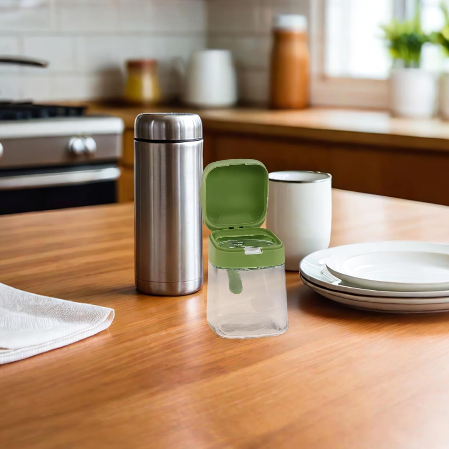 POPETPOP Glass Condiment Jars 3pcs Set with Flip Lids, Glass Kitchen Seasoning Storage Boxes for Spices, Airtight Sealing Containers for Countertop Use