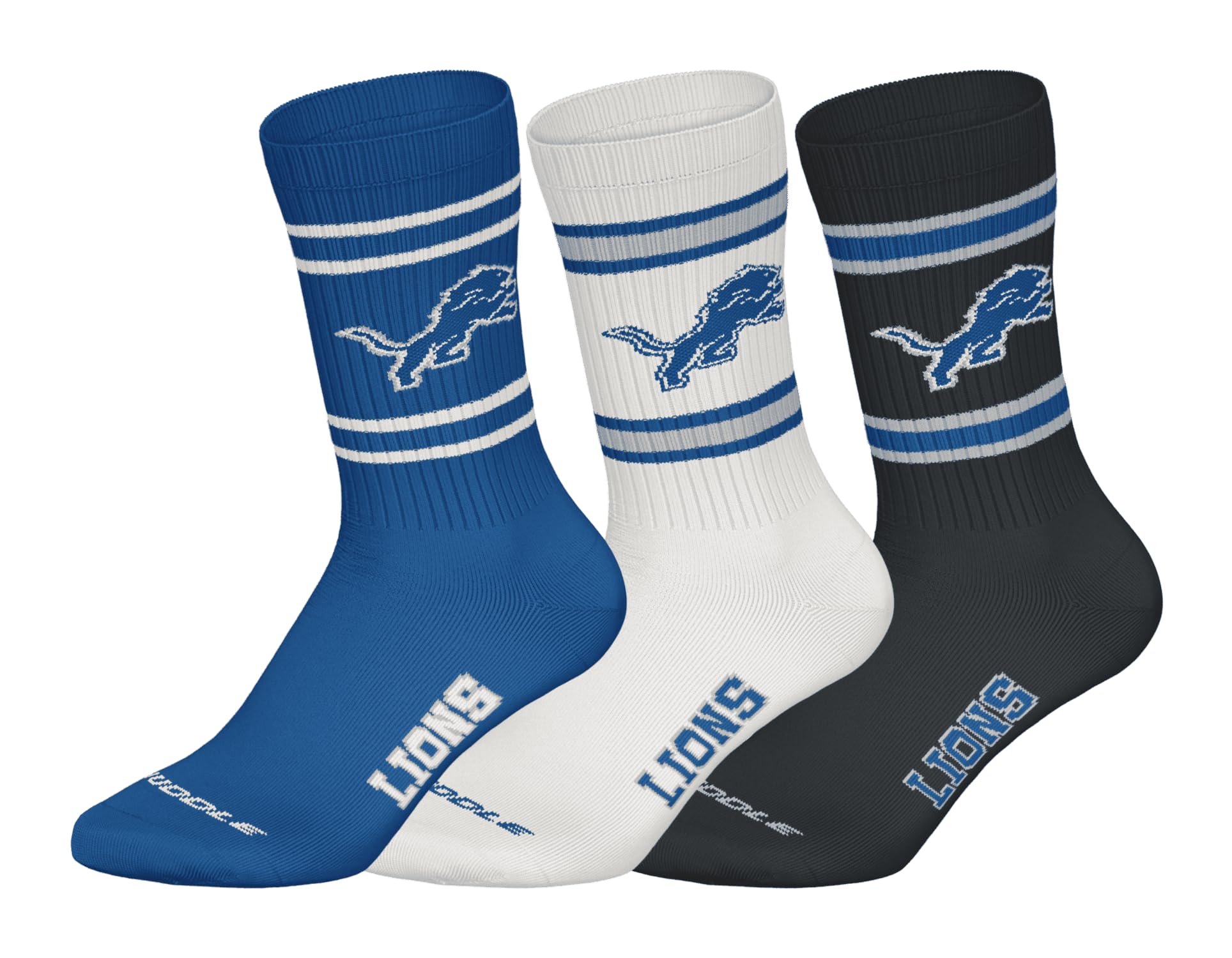 HUDDLE Unisex Detroit Lions 3pk Crew Socks Socks
