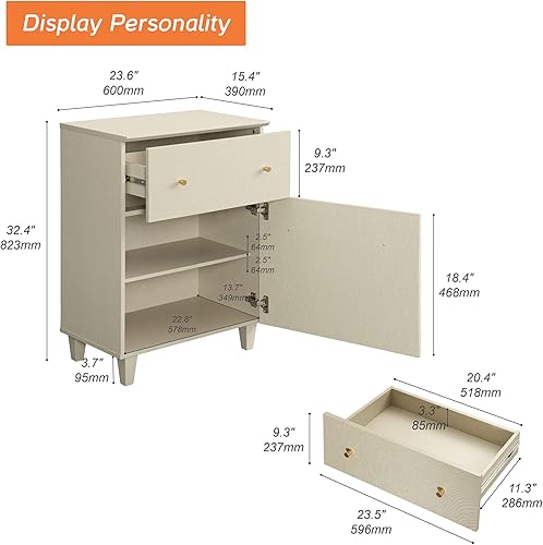 Miniatura 2 de WAMPAT Armario buffet con cajón y puerta para cocina, aparador beige con estante ajustable para comedor, sala de estar, entrada, pasillo, 23.6 x