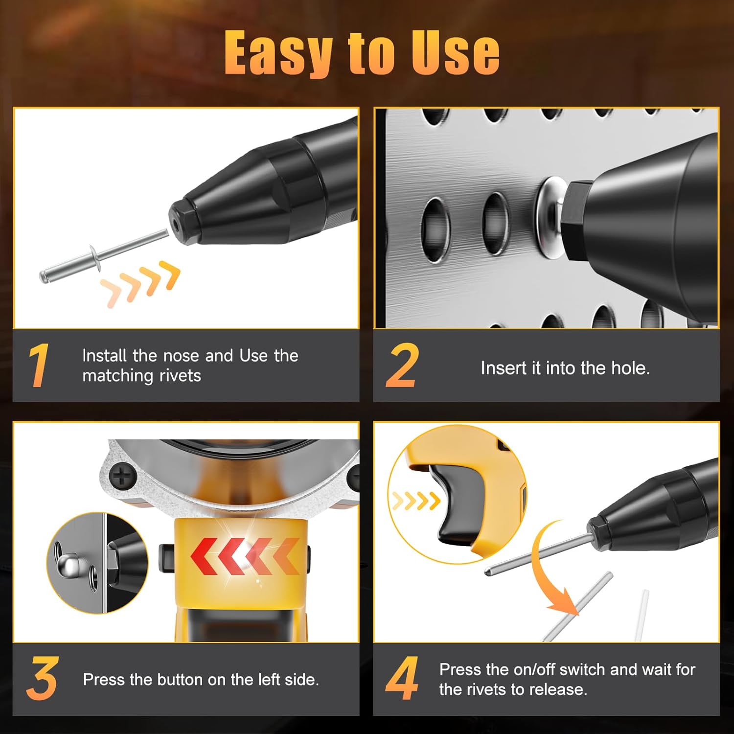 Electric Rivet Gun Compatible with 20V MAX Battery (Tool Only), Brushless Automatic Cordless Rivet Gun, 2248 lbf Pull Force, Quick-Change Nozzle for 1/8" 5/32" 3/16" Pop