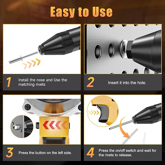 Electric Rivet Gun Compatible with Dewalt 20V MAX Battery (Tool Only), Brushless Automatic Cordless Rivet Gun, 2248 lbf Pull Force, Quick-Change Nozzle for 1/8 5/32 3/16 Pop