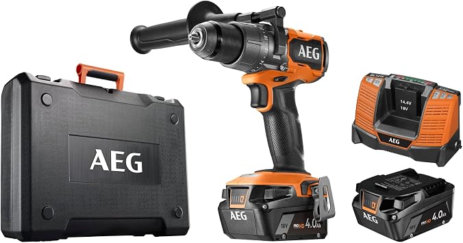 AEG - 18V PRO18V 110Nm 2 Speed LED Cordless Impact Drill, in a Box with 2 x Pro High Demand 4.0Ah Batteries - BSB18C3BL- 402C
