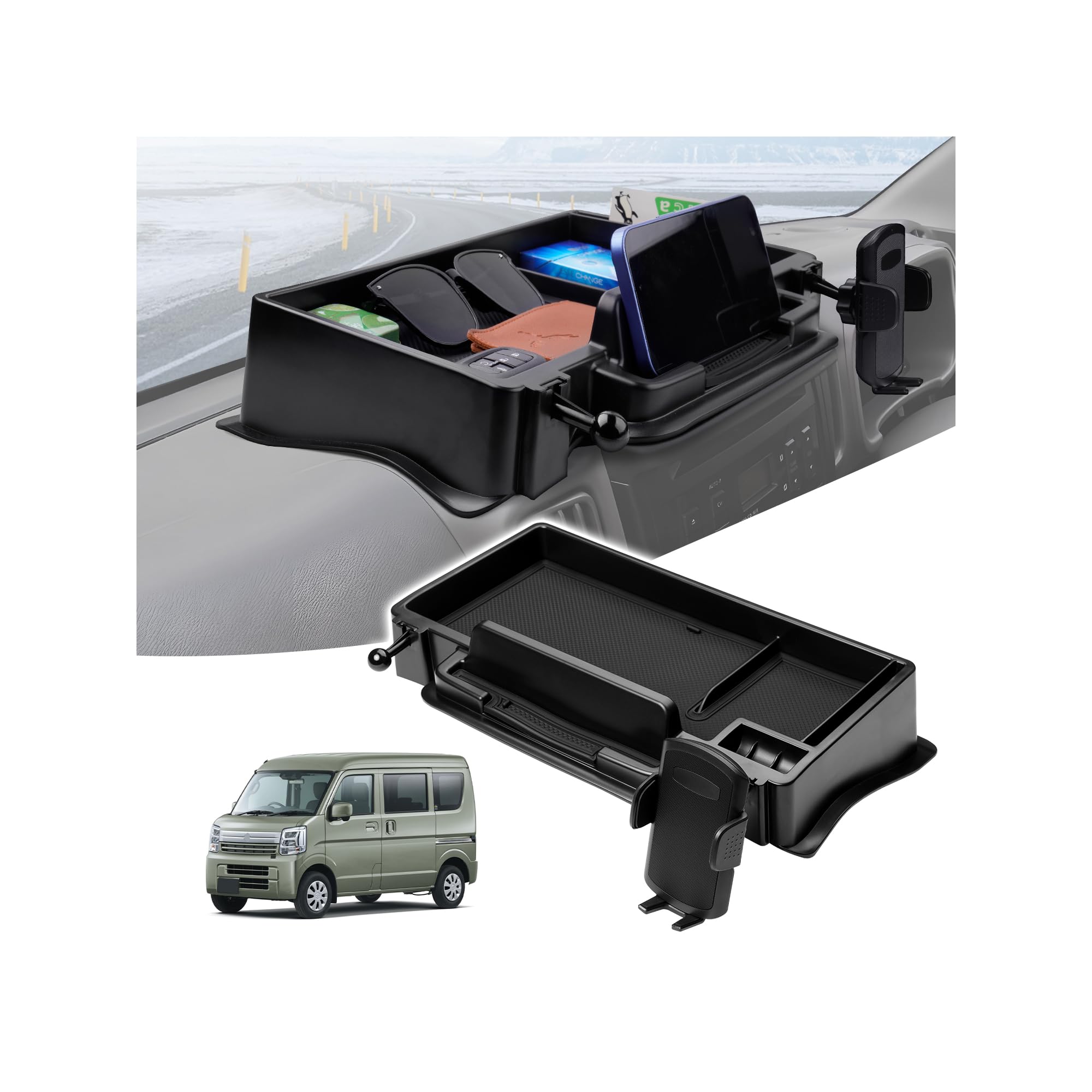 ハイエース　車内収納　ワンボックス　アルファード　軽バン　軽ワゴン　エブリィ黒 Amazon | LIMSTYLE スズキ エブリイワゴン バン DA17W DA17V型