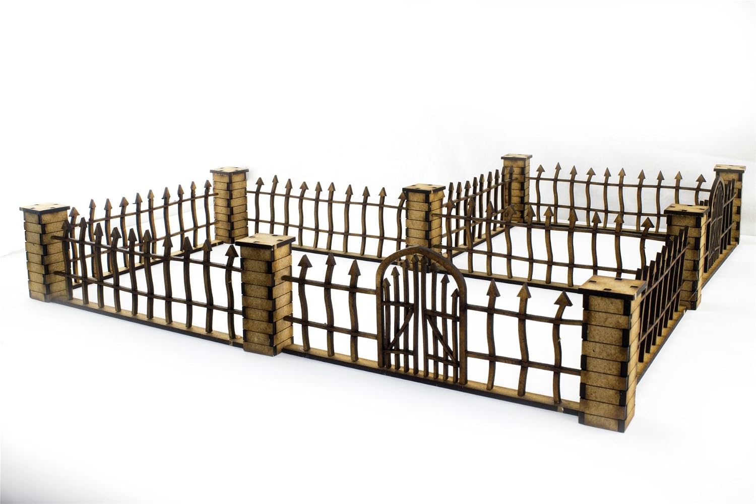 War World Gaming Ghost Fence with Gates and Columns - 28 mm Tabletop Terrain Model Making Diorama