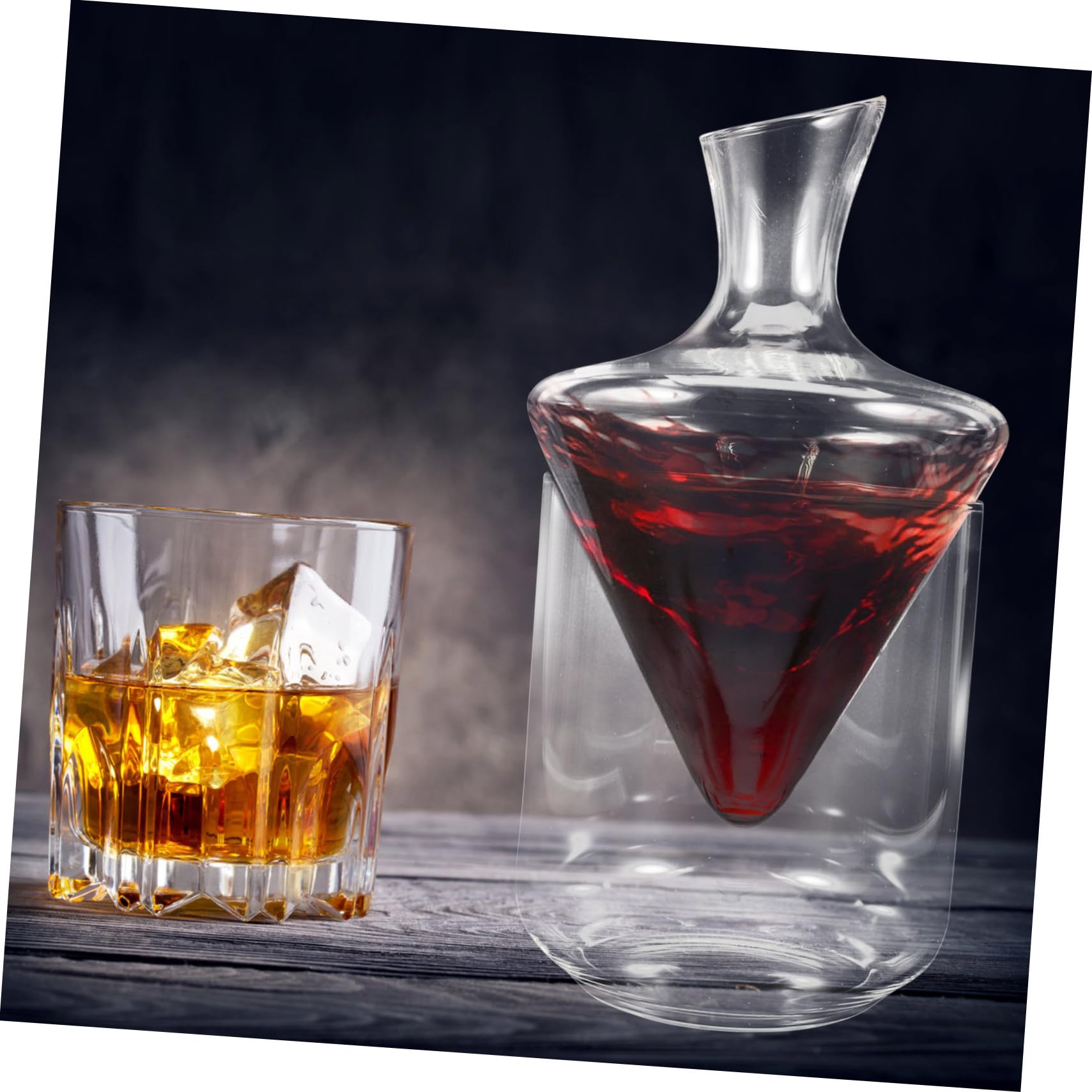 Decantador Diseño Clásico de Vidrio Transparente Inclinado para Vino | Cubo de Hielo Transparente, Acabado Fino y Forma Especial, Estilo Moderno y Elegante