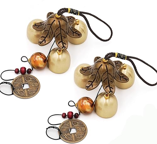 Miniatura 7 de Banfeng Paquete de 2 campanillas de viento de la suerte, 3 campanas, campana de viento Feng Shui con gancho en S para buena suerte, hogar, jardín,