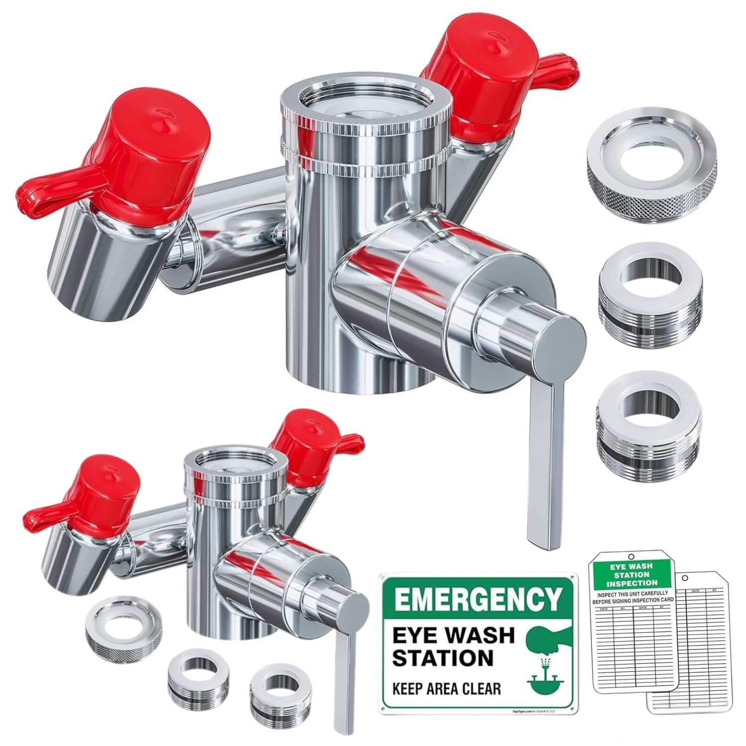 TidyFriend Eye Wash Kit-2 Pack Faucet Mounted Emergency Eye Wash Station Sink Attachment -1x Continuous Flow Eyewash Station,3X Common Sink Adapter,2X