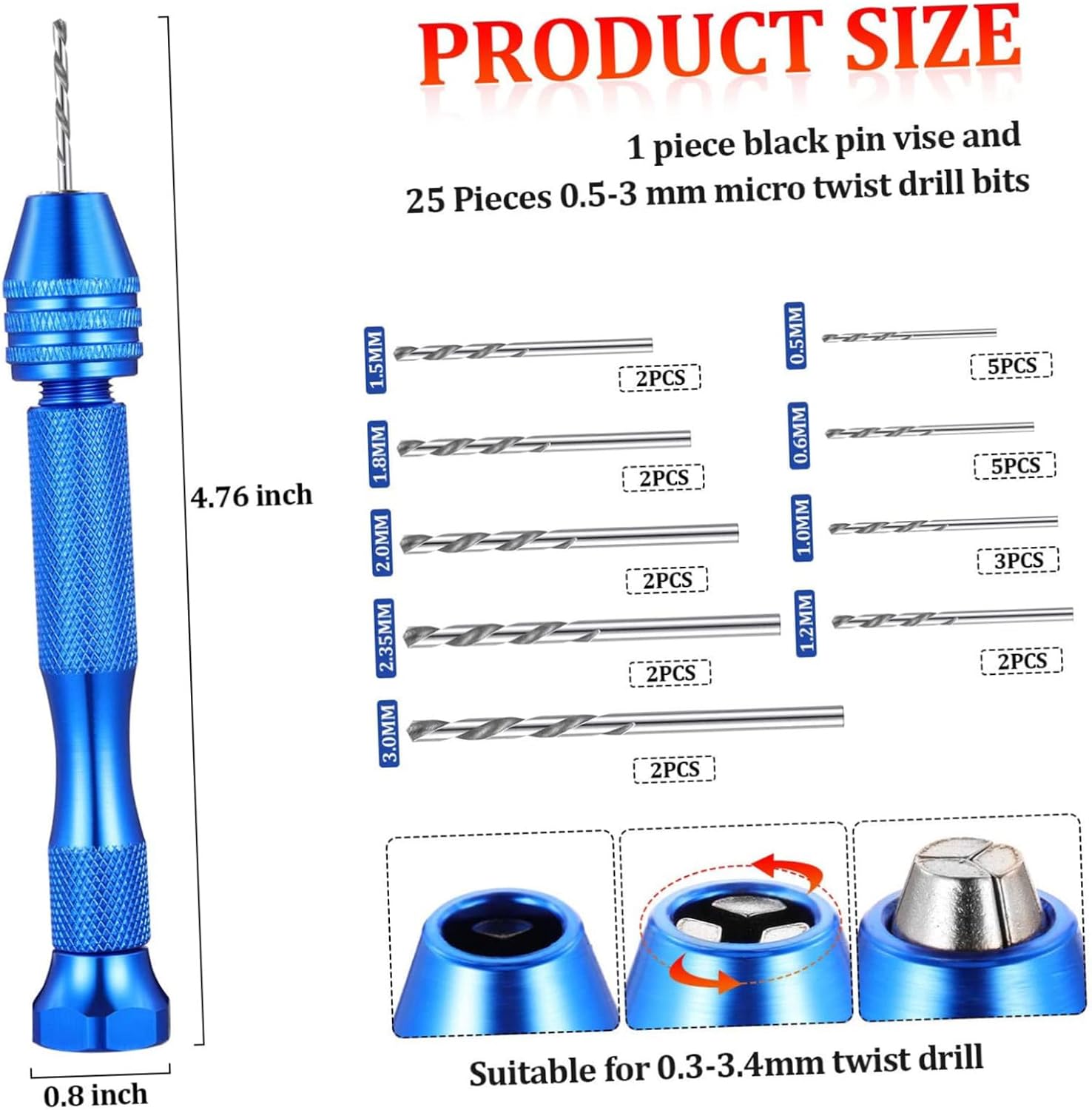 Mini Drill Bits Tool Set 76 Pcs Hand Drill Bits Precision Pin Vise for Hobby Model Making Electronic Assembly Easy to Use