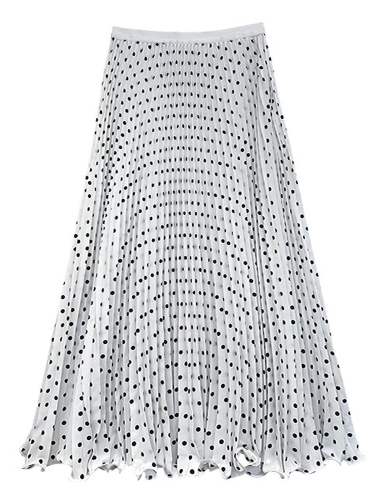 Womens Maxi Long Ruffle Skirt Elastic Waist A Line Polka Dot Skirts