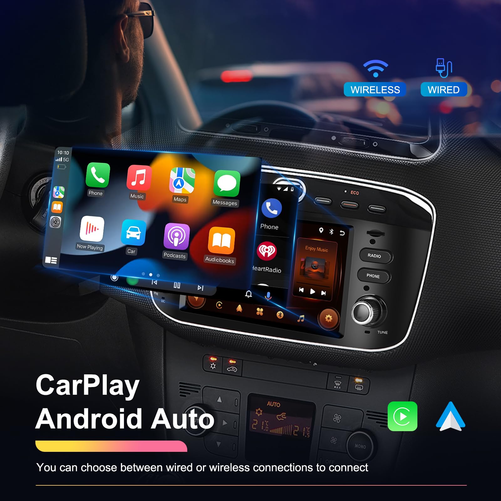 2G 64G] Hikity GPS Autoradio voor Fiat 500L 2013-2019 met A-Apple Carplay Android Auto Draadloos, Android 13 7 Radio met GPS WIFI Bluetooth FM RDS USB HIFI Mirror Link SWC Achteruitrijcamera