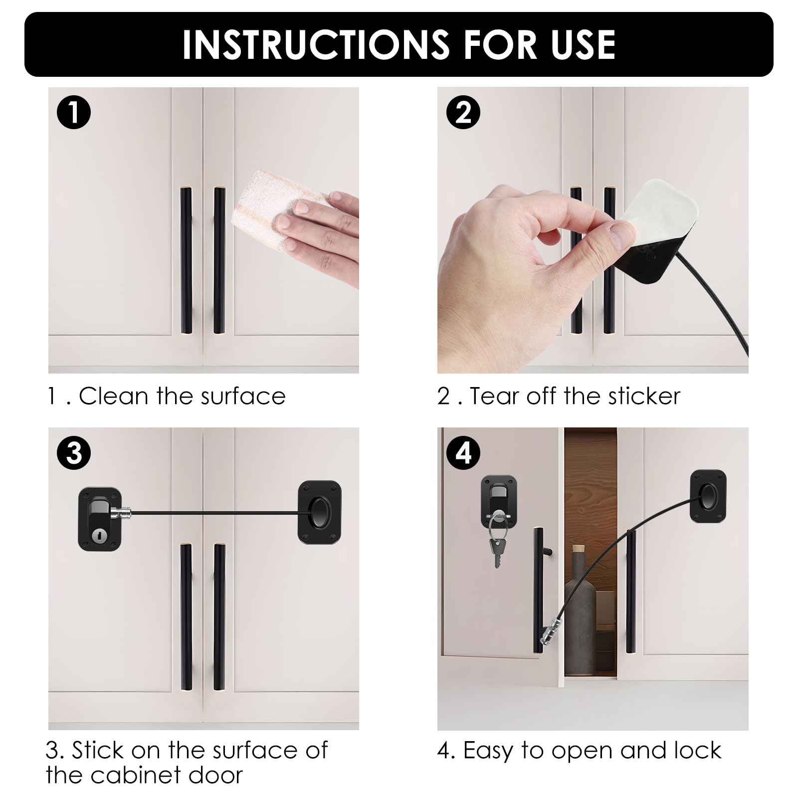 4 cerraduras de congelador a prueba de niños con llave, autoadhesivas para nevera, combo de cerradura de puerta de congelador segura para niños, cerradura de refrigerador para armarios, cajones