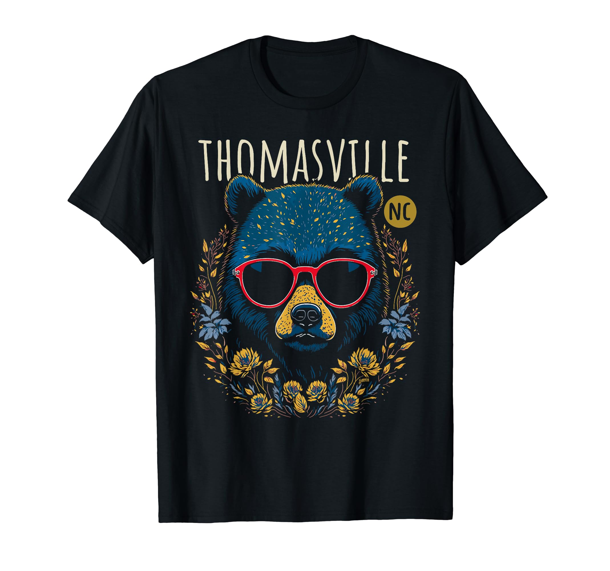 Awesome Thomasville NC USA Designs and SouvenirsThomasville NC Fun Bear Wearing Glasses Flowers Design T-Shirt