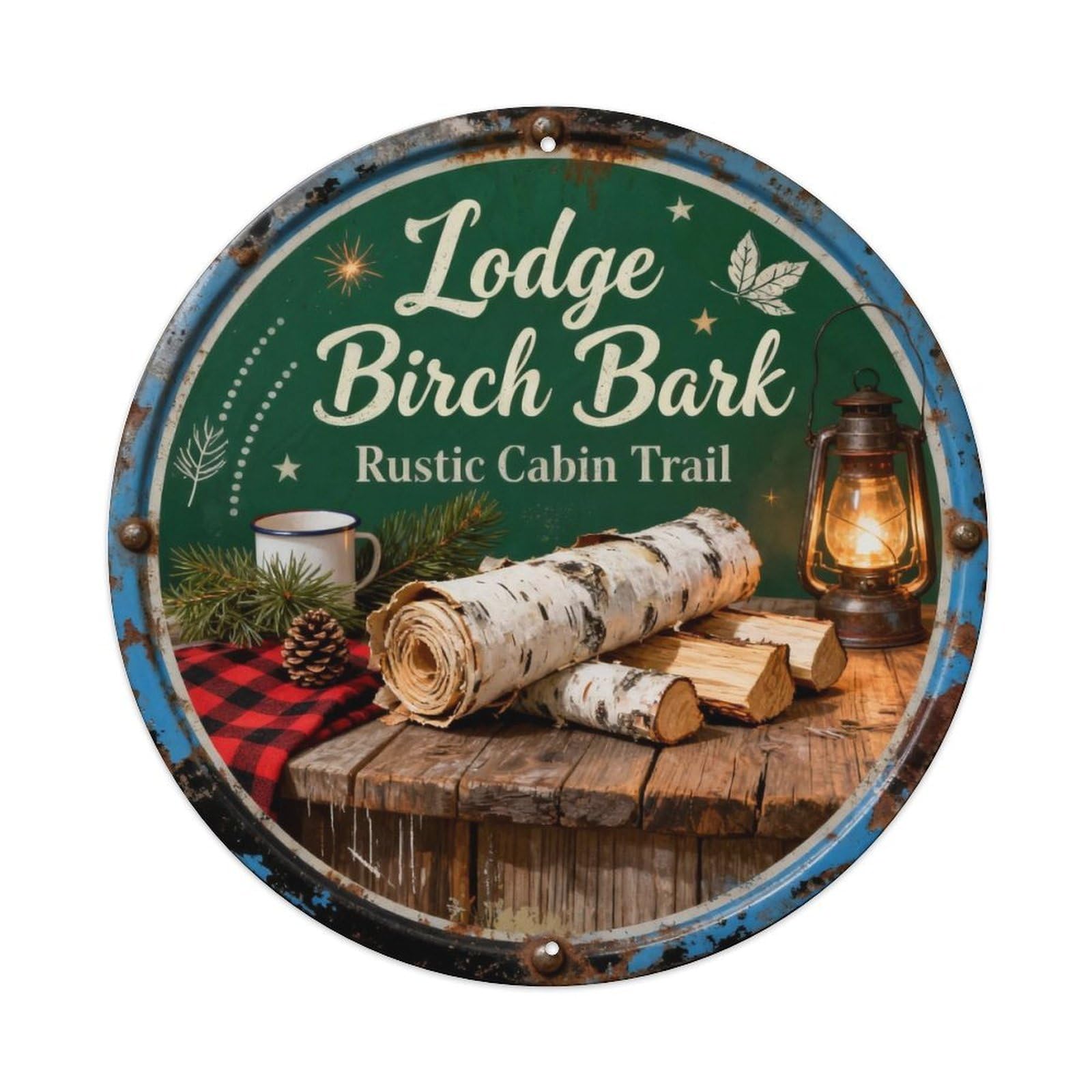 Lodge Birch Bark Metal Tin Sign Plaque