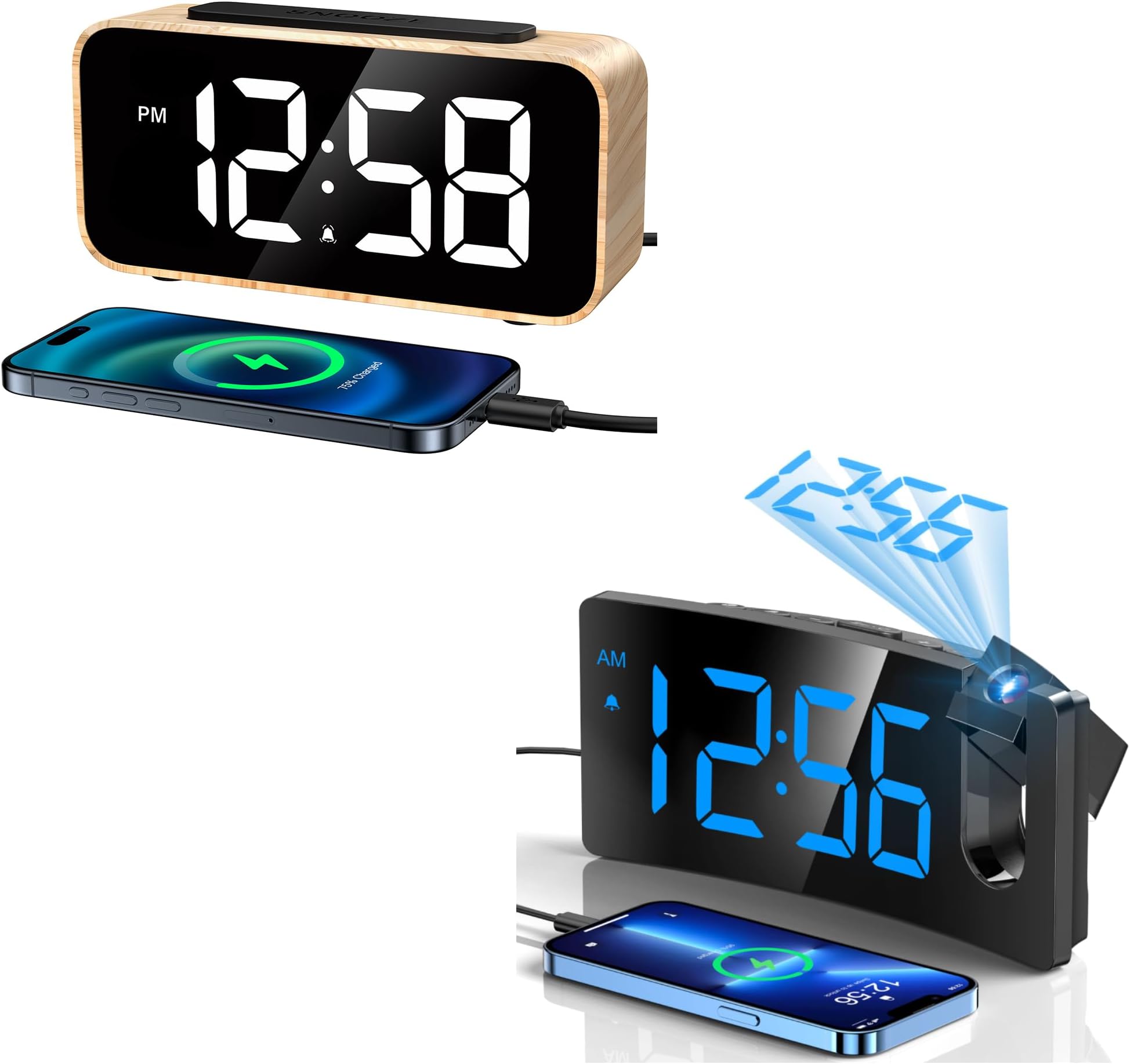 GOLOZA Wood Digital Clock with Bold Number Display & Blue