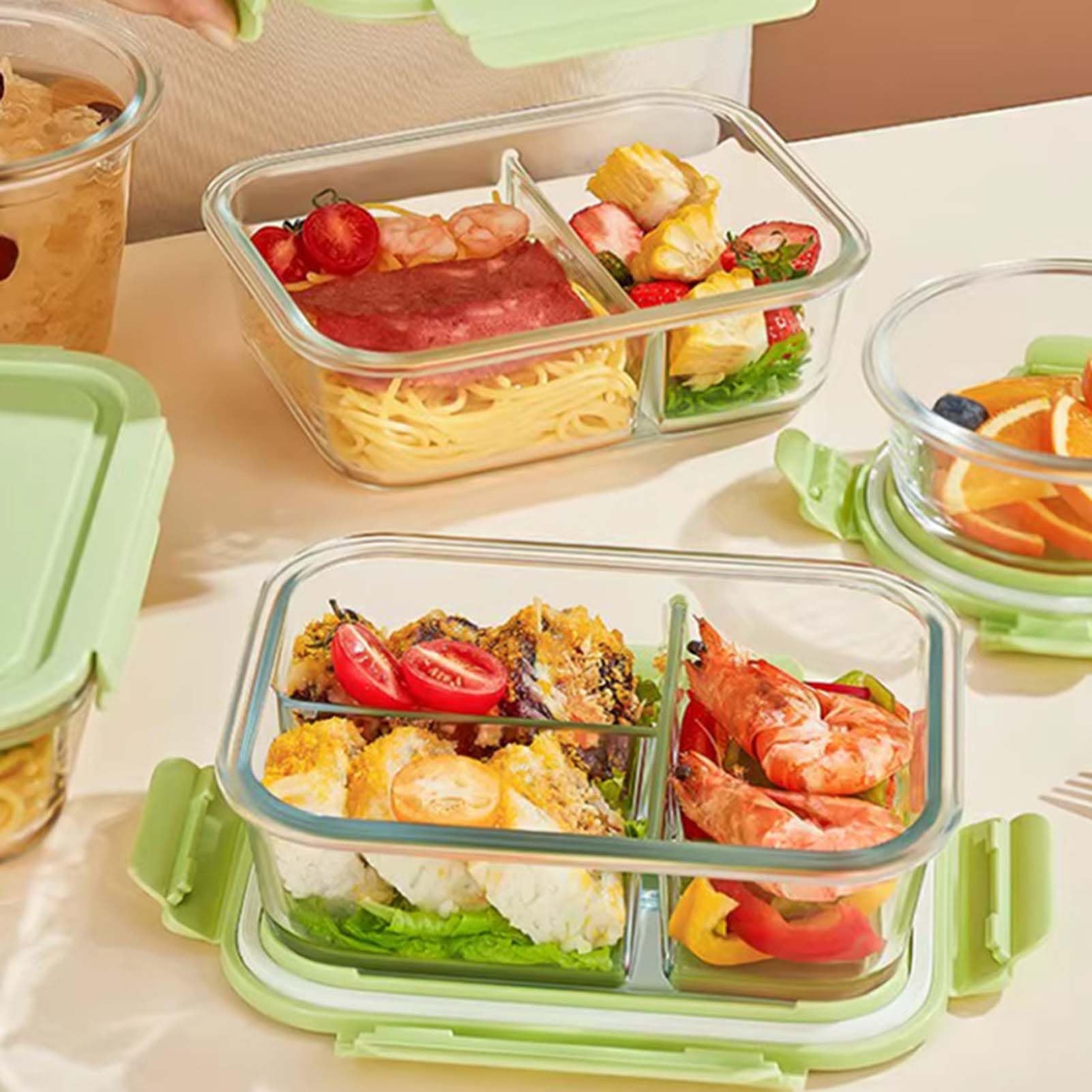 Szklane pojemniki na żywność z pokrywkami, szczelne pojemniki do przygotowywania posiłków, zestaw szklanych pojemników na lunch, pojemnik typu bento dla dorosłych, organizer do przechowywania w lodówc
