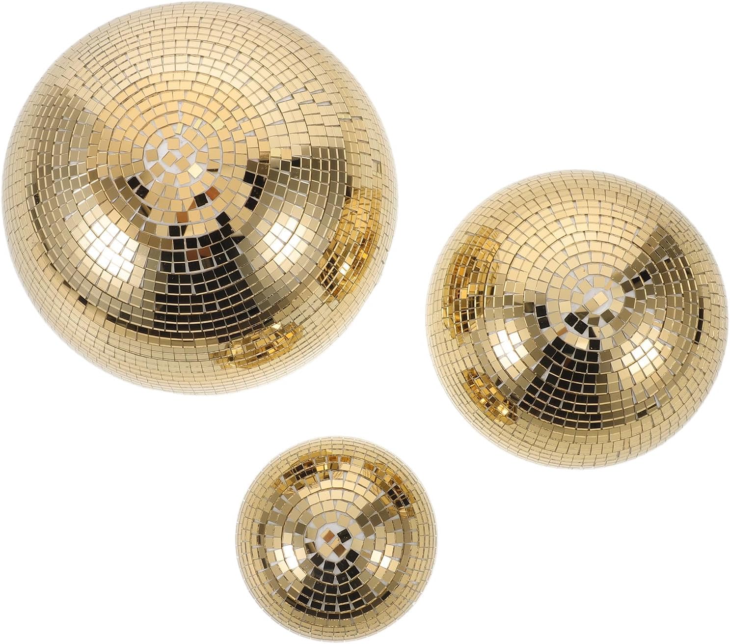 3pcs Mirrored Disco Balls - Glass Reflective Mirror Ball Hemisphere 7.68/5.91/3.86 inch for 70s 80s Birthday Festival Disco DJ Light Effect Party Stage Props Golden