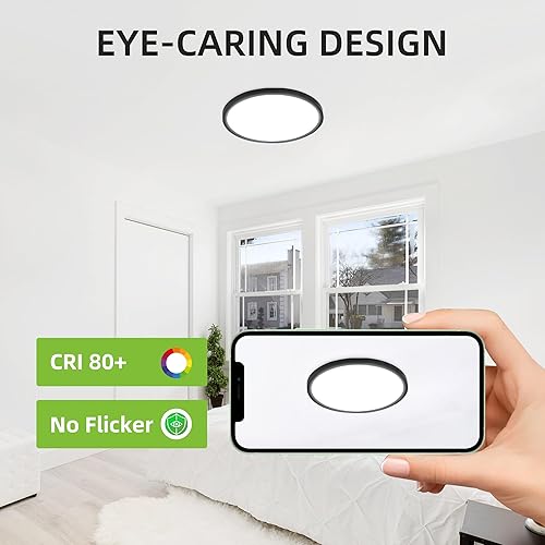 Miniatura 5 de hykolity  Luz LED redonda plana de 12 pulgadas con temperatura de color seleccionable (CCT), 24W, 3000K4000K5000K, luz de techo empotrada con