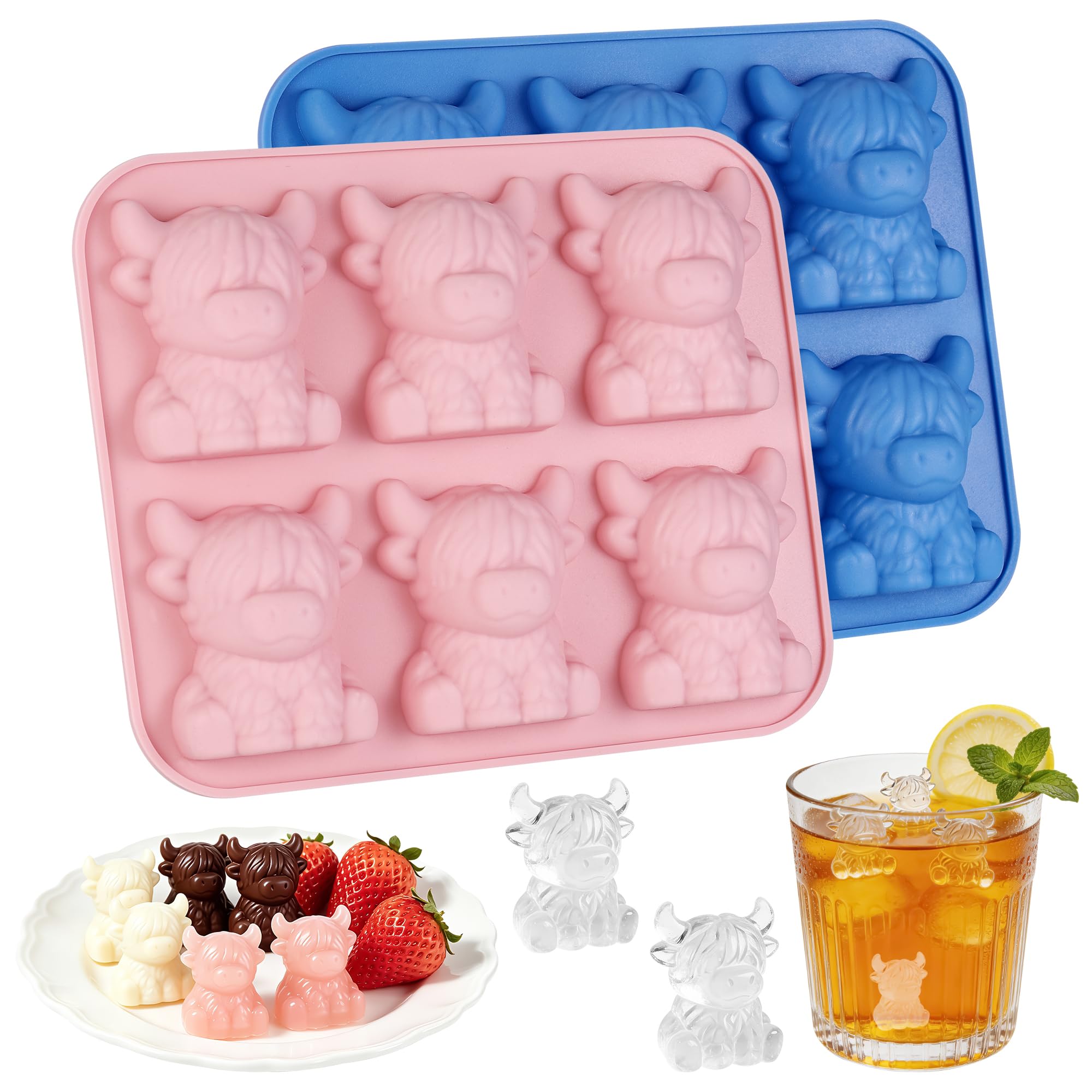 2pcs Highland Cow Ice Cube Mold, Silicone Ice Cubes Tray