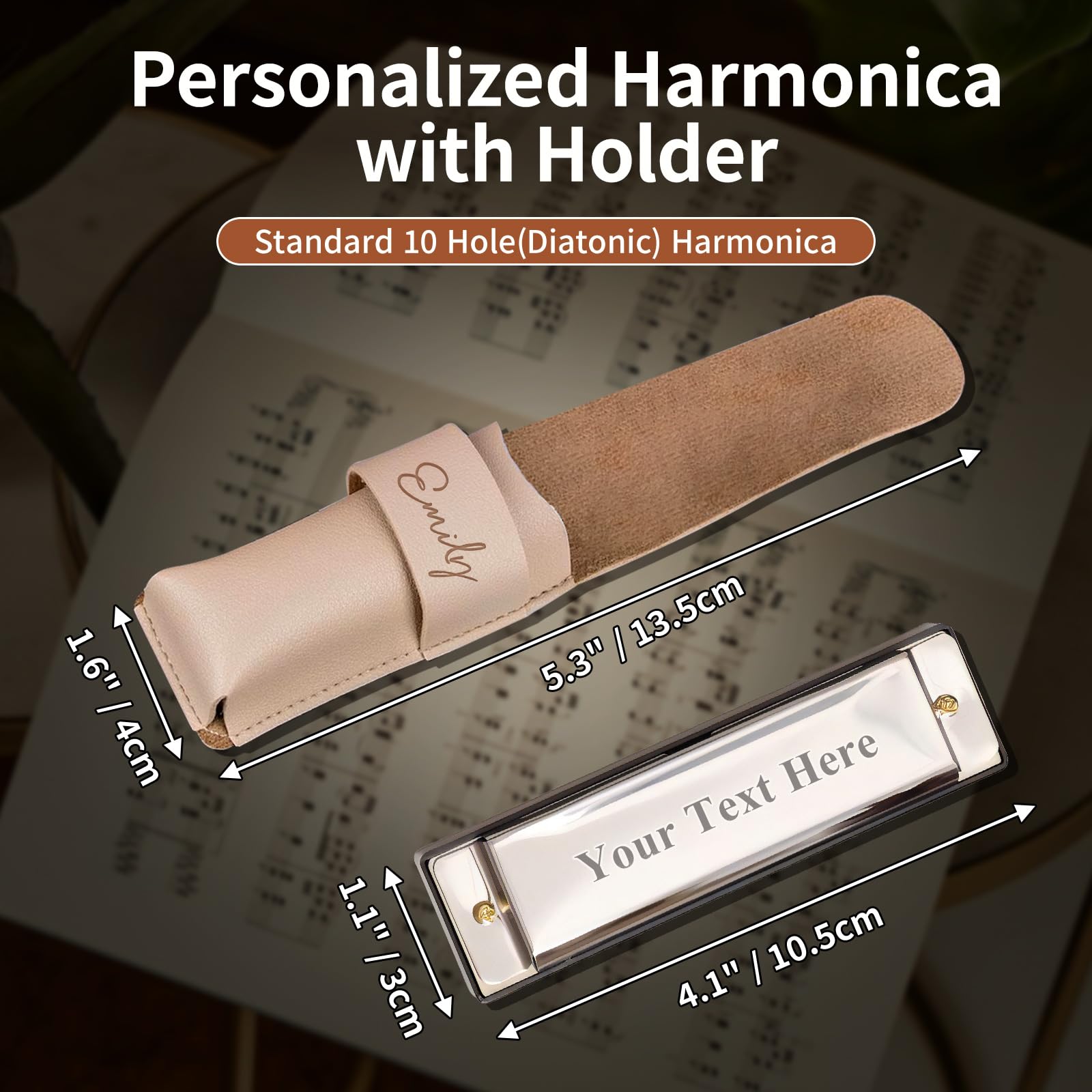 Armónica personalizada UIDMEN con bolsa de cuero PU, armónica blues grabado personalizado para niños, adolescentes, estudiantes, regalos del día del padre, regalos para amantes de la música