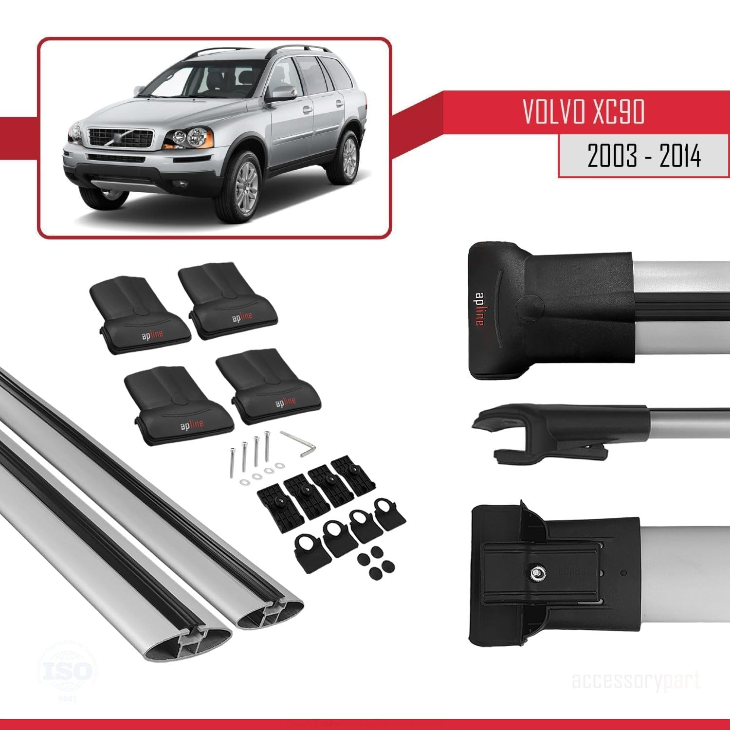 Compatible con Volvo XC90 2003-2014 Fly Model Barras de Techo Auto Portaequipajes Barras Transversales Gris Aluminio 2 Barras