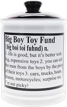 Cottage Creek Jars - Big Boy Toy Fund Piggy Bank, Money Bank, Gifts for Men, Guys, Boyfriend, Home & Office Decor