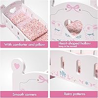 Vista 4 de ROBUD Cuna de Madera para Muñecas de Bebé, Juguetes de Cama para Muñecas de Bebé, para Muñecas de Hasta 18 Pulgadas, Accesorios para Muñecas