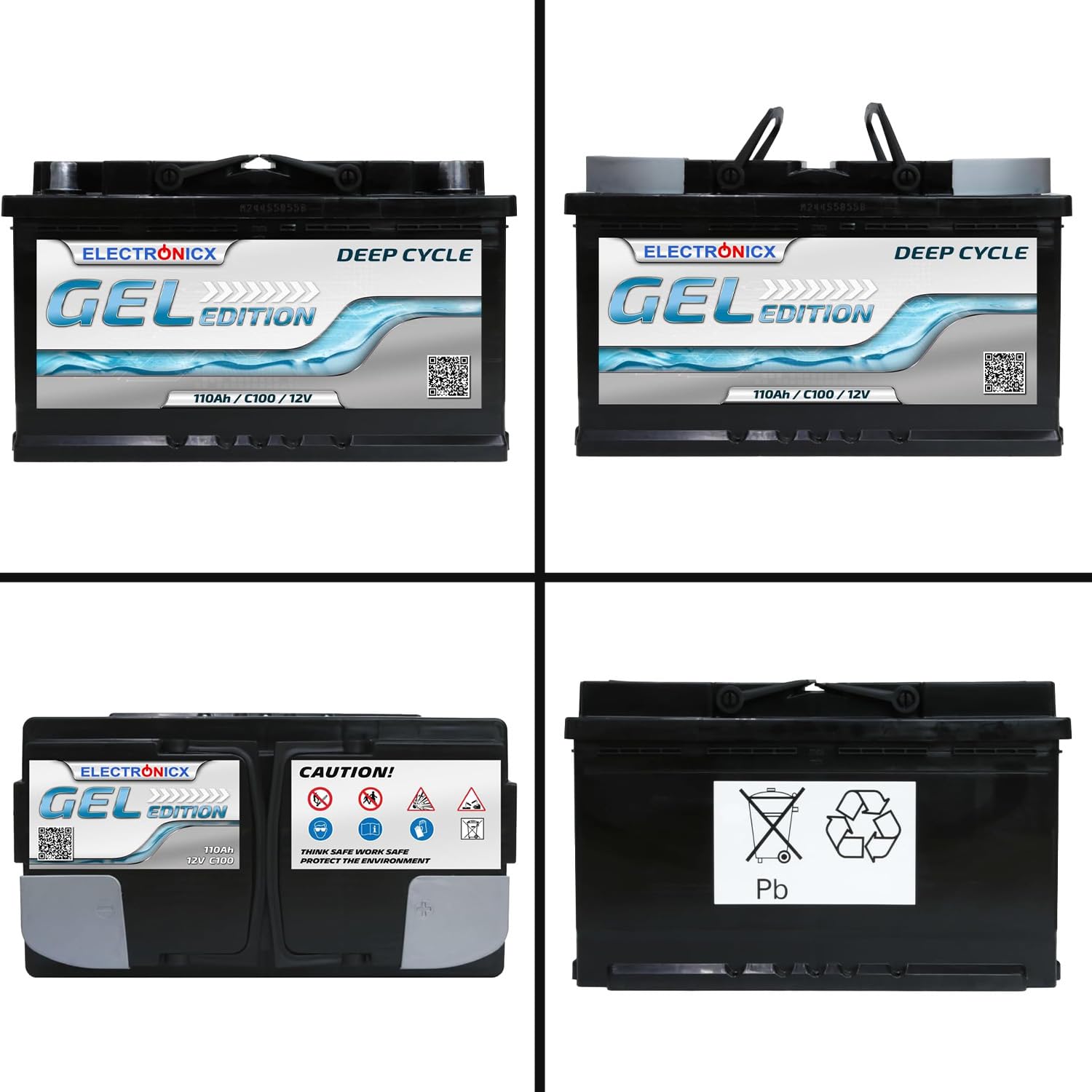 Electronicx GEL Versorgungsbatterie 12V 110Ah – 110 AH Deep Cycle Gel-Batterie für Wohnmobil, Van, Boot & Solaranlage. Maße: 315×175×190mm, gefüllt & geladen, wartungsfrei, rechts Pluspol