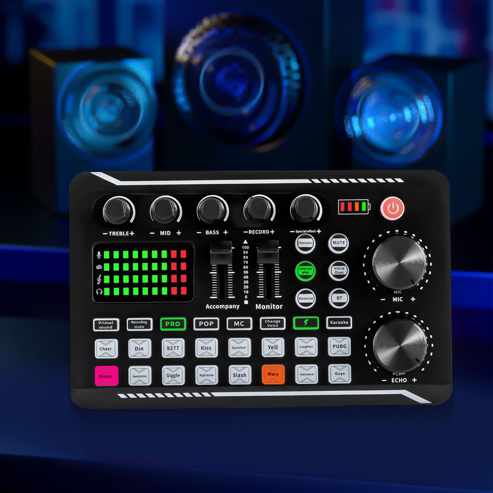 Karta dźwiękowa na żywo i interfejs audio z efektami miksera DJ i Voice Changer, F988 Bluetooth Stereo Audio Mixer do strumieniowego przesyłania na żywo YouTube, PC, Recording Studio Podcast, śpiew,