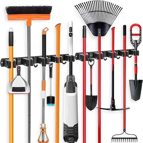 IMILLET Paquete de 2 soportes para escoba y trapeador montado en la pared soporte para escoba de acero inoxidable organizador de herramientas