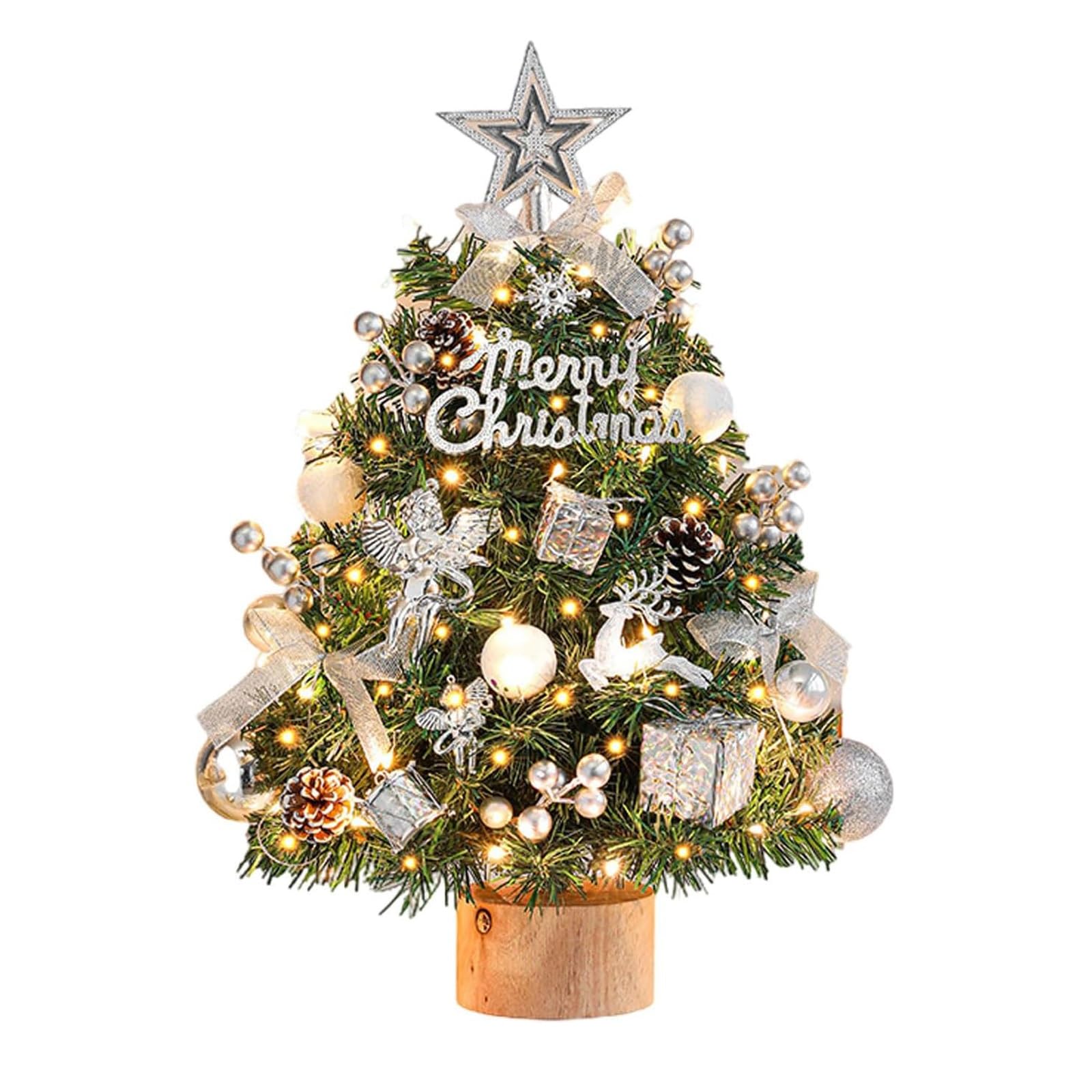 Mini albero di Natale artificiale da 45 cm/60 cm, piccoli alberi di Natale da tavolo for decorazioni fai da te for le feste natalizie piante artificiali(Silver,45cm)