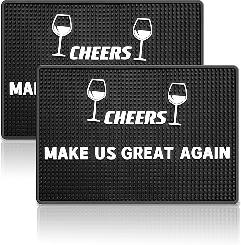 WANGCHAO Alfombrillas de bar 2 piezas de 18 x 12 x 0.4 pulgadas, tapete de goma negra para derrames con logotipo Cheers, Make US Great Again