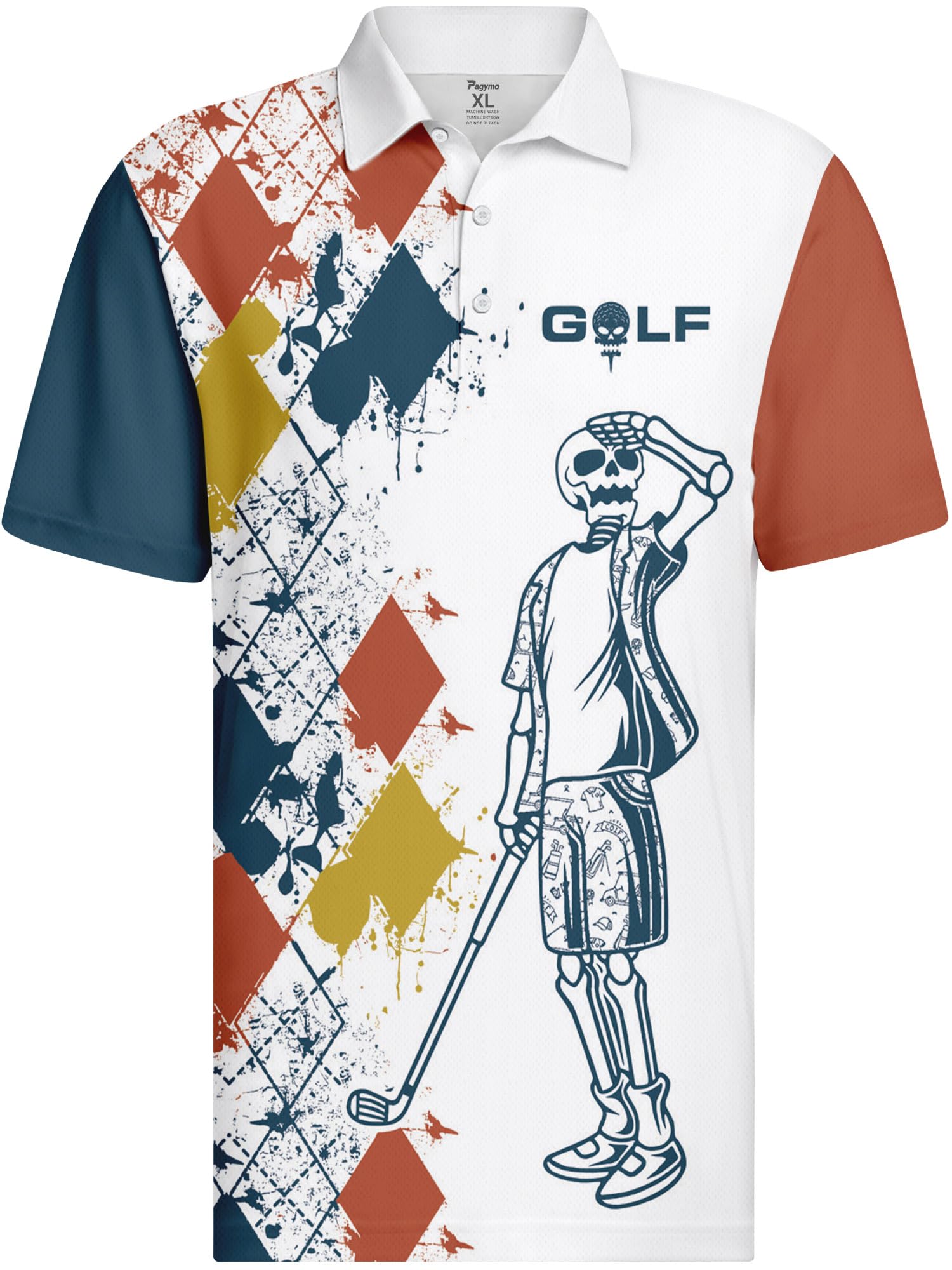 PAGYMOGolf Shirts for Men Polo Shirt for Men Mens Golf Shirt Skull Golf Funny Golf Shirts Dry Fit Crazy Polos Golf Gifts