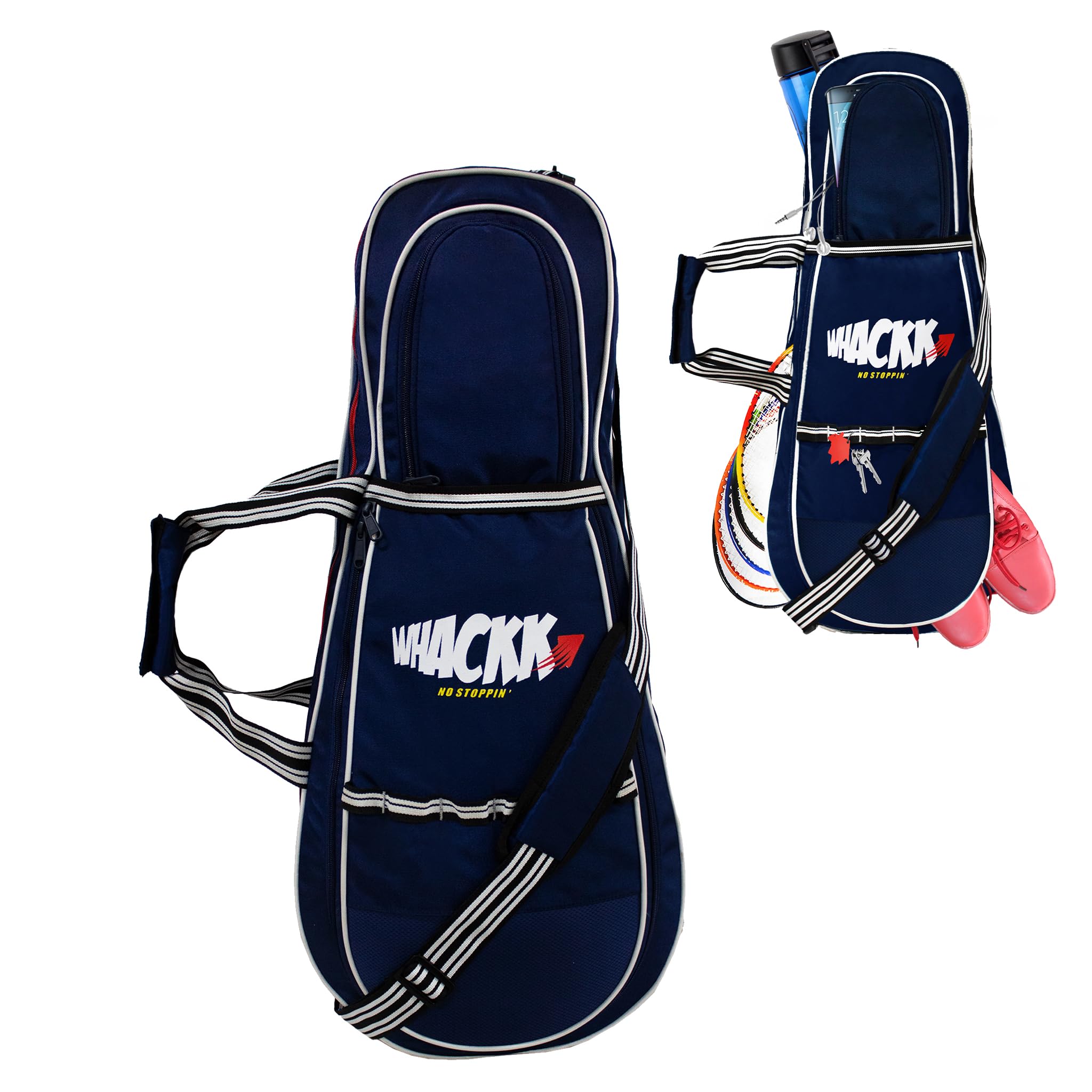 WHACKK Smash | Unisex Lightwieght Tennis Badminton Squash Equipment Cover Kit Bag Shoe Pocket | Air Ventilated Pocket for Wet Clothes | 4T 6B Racket | Backpack & Duffel (Navy Blue)