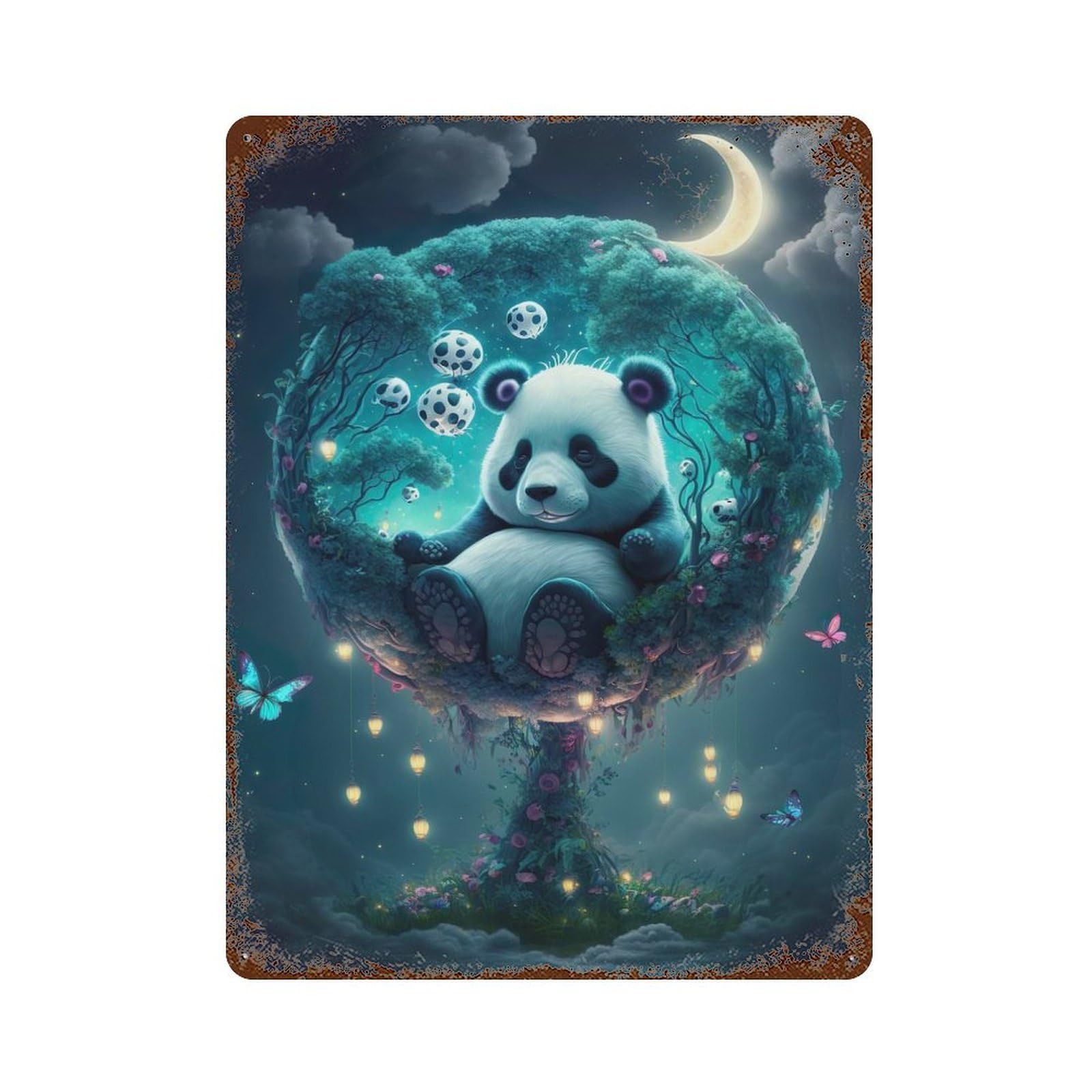 Vintage Rust Metal Sign Snoozing Panda 15.7"x11.8", Decorative Metal Wall Art for Basement, Hobby Room And Garage Decor